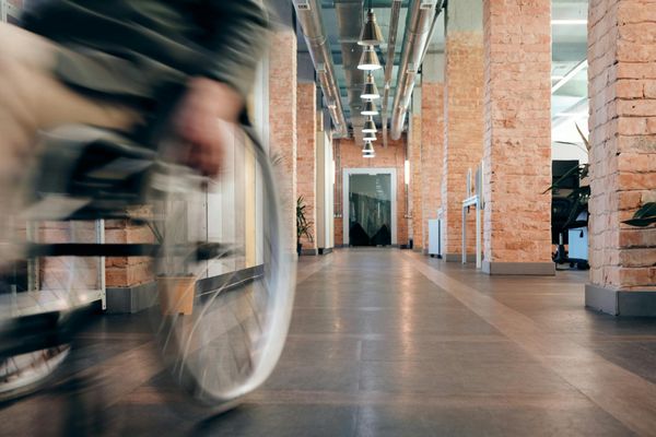 Blurry action shot of a person in the middle of a dynamic movement.